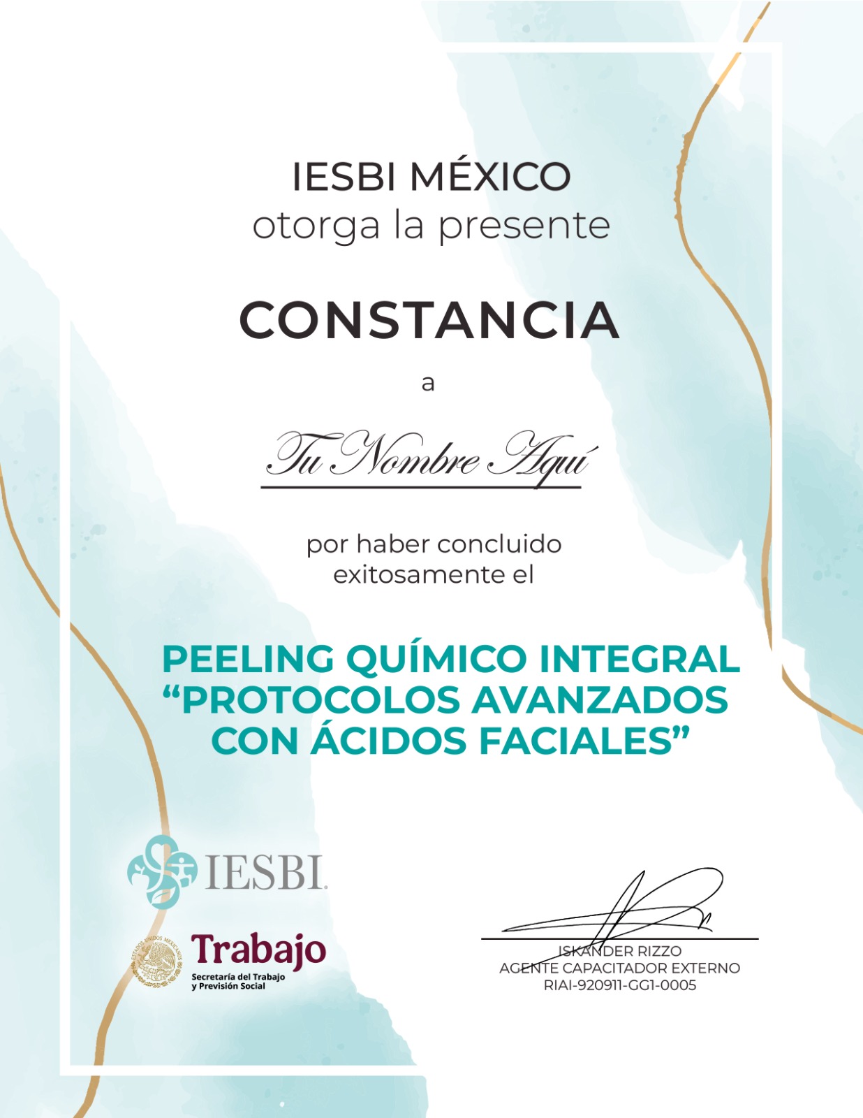 Constancia IESBI México - Peeling Químico Integral